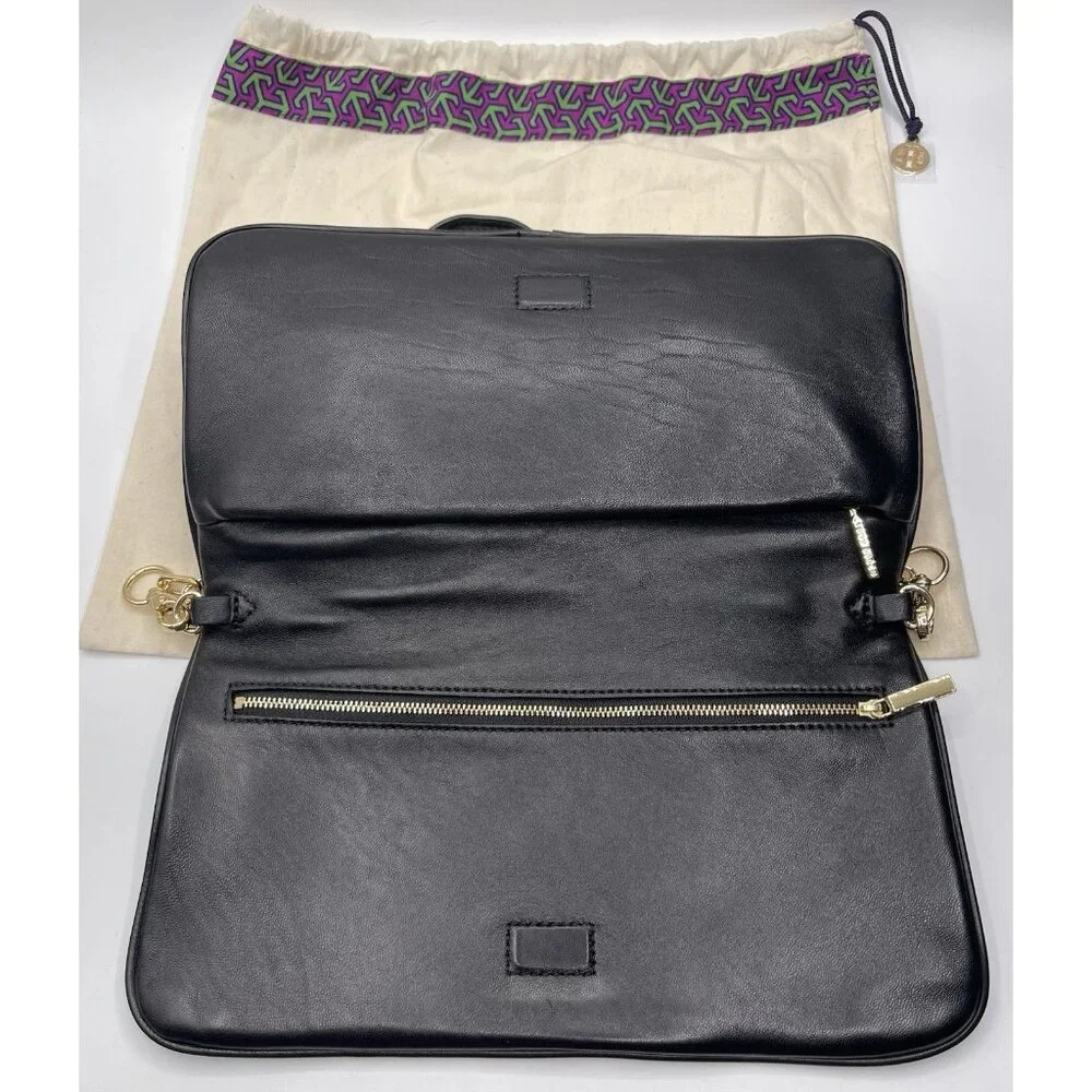 Tory Burch Crossbody Womens Bag‎ Purse Black Hold Chain Studded With Dust Bag